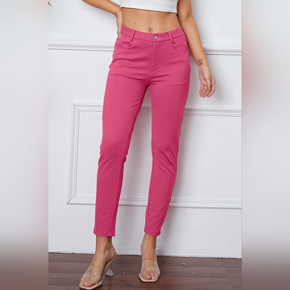 Basic Bae Designer Pink Slimming Pocketed Stretchy Stitch Button Pants - Picture 2 of 5